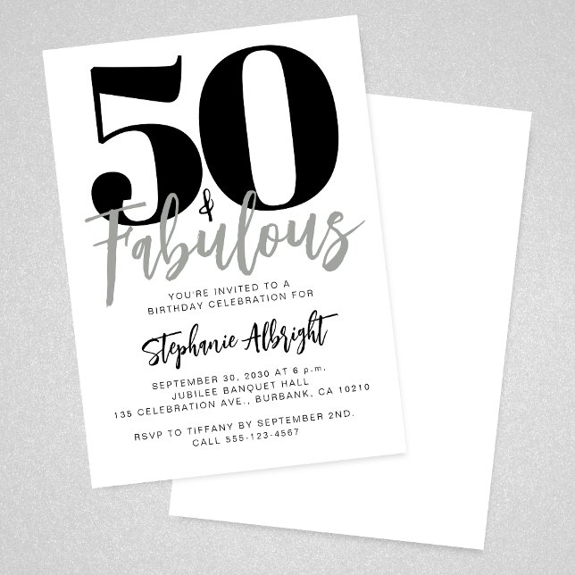 Invitation Simple 50 et Fabuleux Script Fête d'anniversaire 5 (Créateur téléchargé)