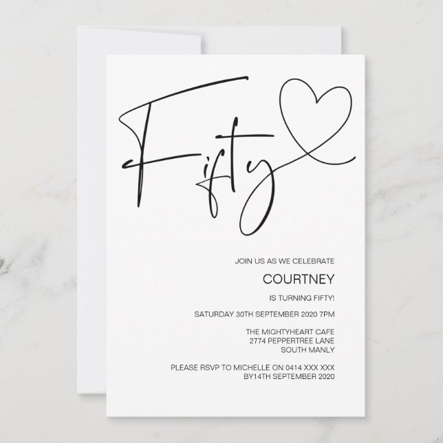 Invitation Simple 50ème Cinquantième fête d'anniversaire (Devant)