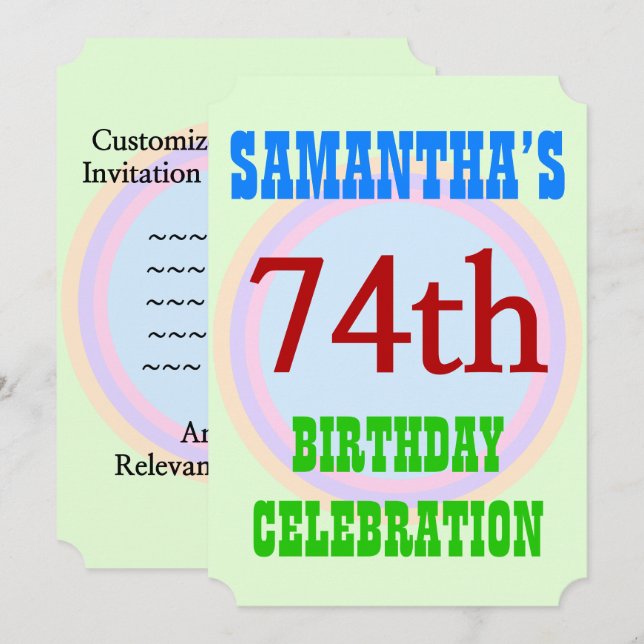 Invitation simple "74ème anniversaire" (Devant / Derrière)