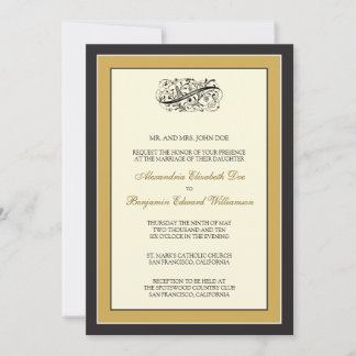 Invitation simple à un mariage noir/or 5x7