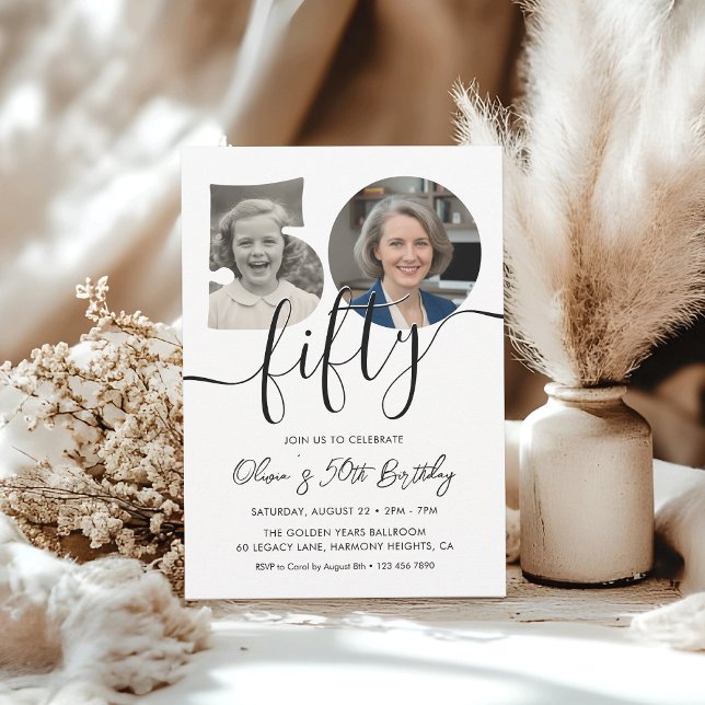 Invitation Simple Adult 50th Birthday Black and White (Créateur téléchargé)