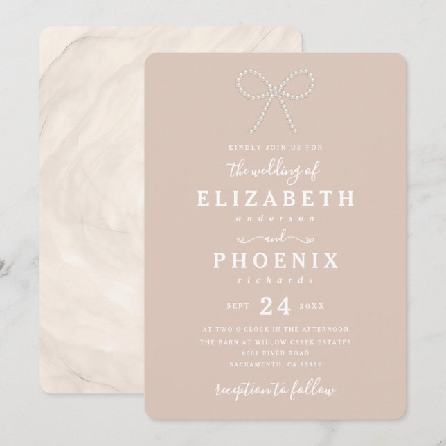 Invitation Simple Alliance Rose Perle Arc Tendances Mariage (Devant / Derrière)