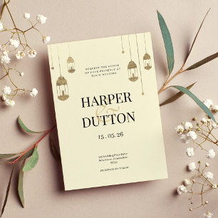 Invitation Simple ampersand et ivoire lanterne d'or mariage