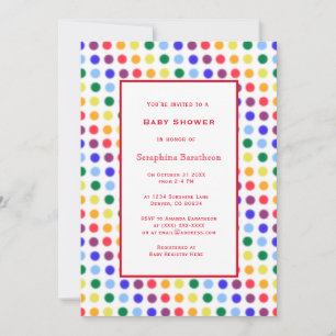 Invitation Simple amusant Rainbow Polka Baby shower frontière