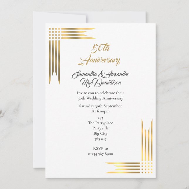 Invitation Simple anniversaire de mariage en or (Devant)