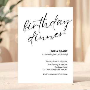Invitation Simple Anniversaire Dîner Unisexe Noir et Blanc