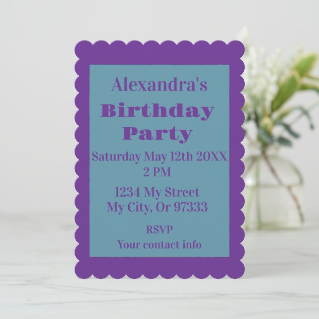 Invitation Simple Anniversaire Violet et Vert (Debout devant)