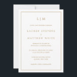 Invitation Simple Antique Or Monogramme Mariage élégant<br><div class="desc">Faire-part de mariage espagnole simple avec un design élégant et intemporel avec votre monogramme à deux lettres en haut et vos détails entourés d'une fine bordure. Tout le texte est dans un ton doré, sur un arrière - plan blanc. La couleur de police peut être changée en n'importe quelle couleur...</div>