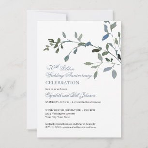 Invitation Simple aquarelle bleu 50e anniversaire de mariage