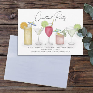 Invitation Simple Aquarelle Cocktails Boissons Whimsical Fun