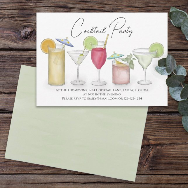 Invitation Simple Aquarelle Cocktails Boissons Whimsical Fun (Créateur téléchargé)