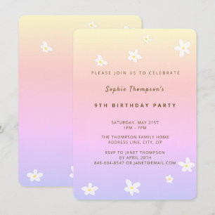 Invitation Simple Arc-en-ciel tendance marguerites Fille fête