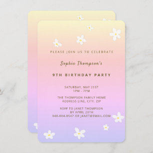 Invitation Simple Arc-en-ciel tendance marguerites Fille fête