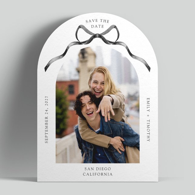 Invitation Simple Arc Photo Black Bow Wedding Enregistrer la  (Créateur téléchargé)