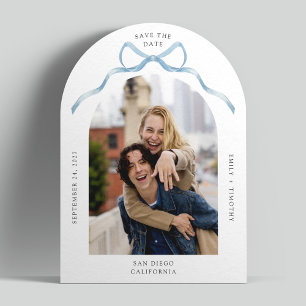 Invitation Simple Arc Photo Blue Bow Wedding Enregistrer la d