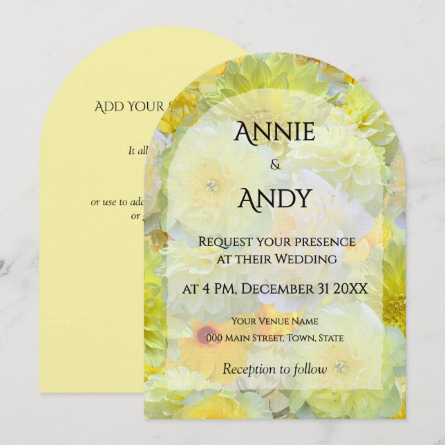 Invitation Simple Arched Die-Cut Yellow Floral Wedding (Devant / Derrière)