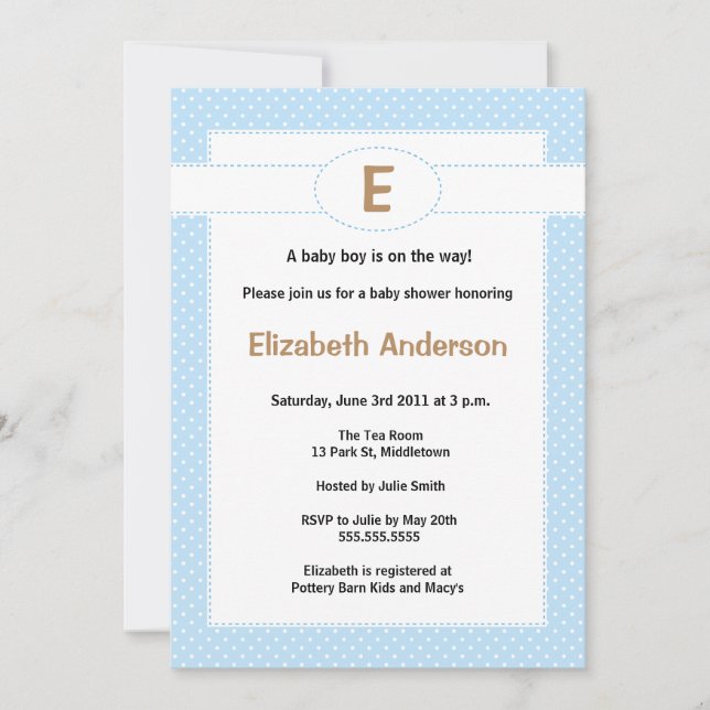Invitation simple au Baby shower Monogramme - Garç (Devant)