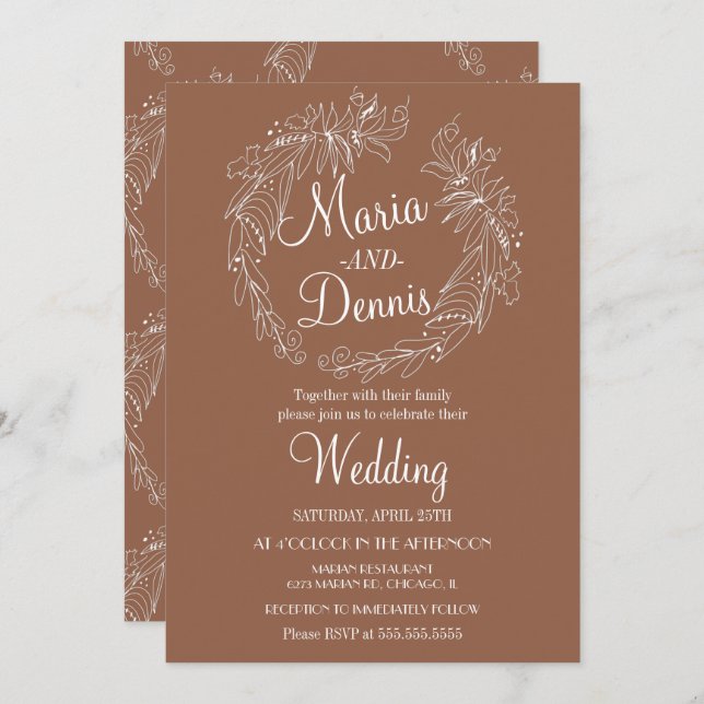 Invitation Simple Automne Terracotta Ligne verte Wreath (Devant / Derrière)