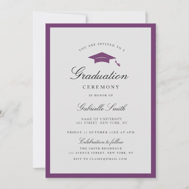 Invitation simple avec bordure violette pour la cé (Devant)