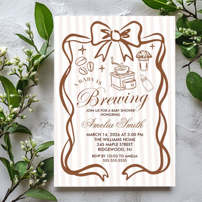 Invitation Simple Baby Is Brewing Doodle Coffee Baby Shower I (Créateur téléchargé)