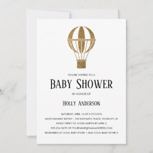 Invitation Simple Baby Shower Ballon Montgolfière Paillettes