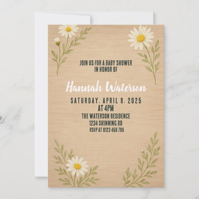 Invitation simple Baby shower de marguerite rustiq (Devant)
