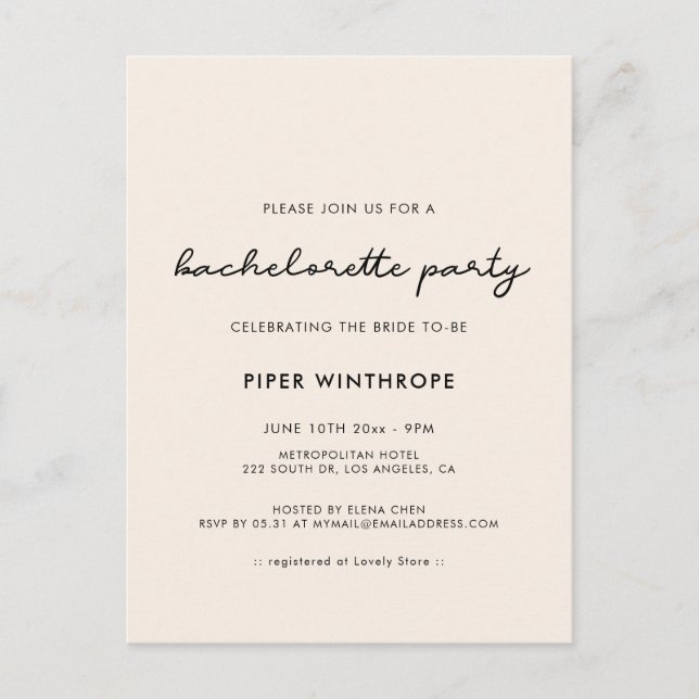 Invitation simple Bachelorette Party (Devant)