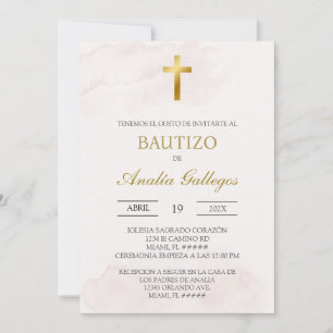 Invitation Simple baptême espagnol beige