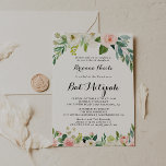 Invitation Simple Bat mitzvah Floral Green Calligraphy<br><div class="desc">Cette simple invitation à bat mitzvah de calligraphie verte florale est parfaite pour un bat mitzvah tropical. Le design présente de beaux roses blancs,  roses et blush peints à la main et incrustés dans un feuillage vert,  une beauté artistique inspirante.</div>