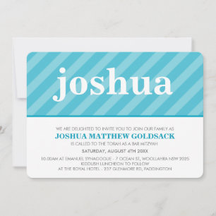 Invitation SIMPLE BAT MITZVAH mignon rayure motif aqua bleu