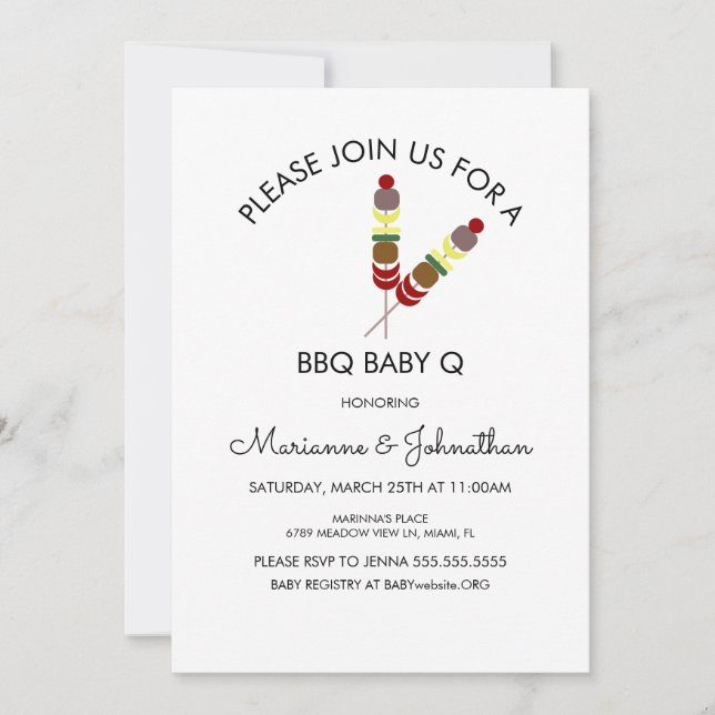 Invitation Simple BBQ de Baby Shower Bébé Q Brochettes (Devant)