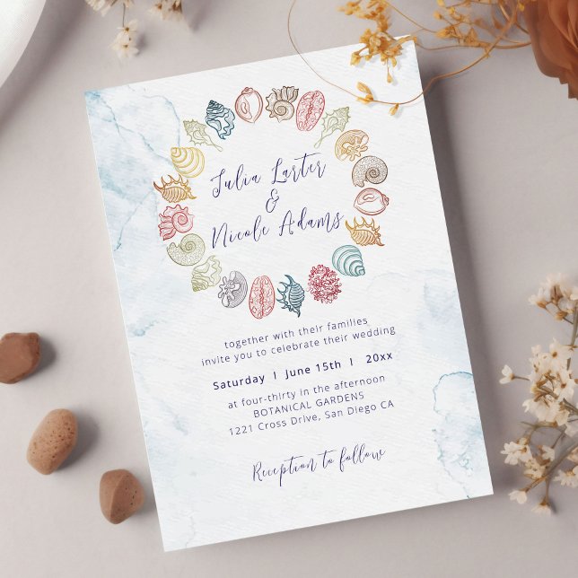 Invitation Simple Beach Ocean Seashell Wreath Mariage (Créateur téléchargé)