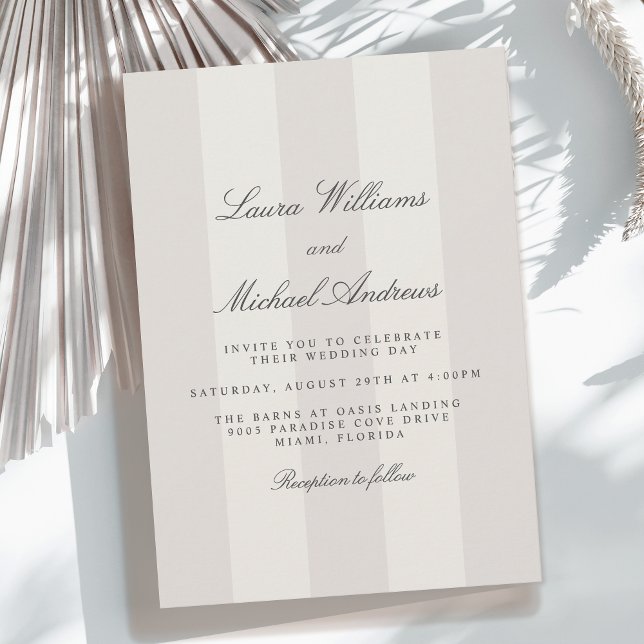 Invitation Simple Beach Sand Cabana Stripes Wedding (Available in both printed and instant download digital formats.)