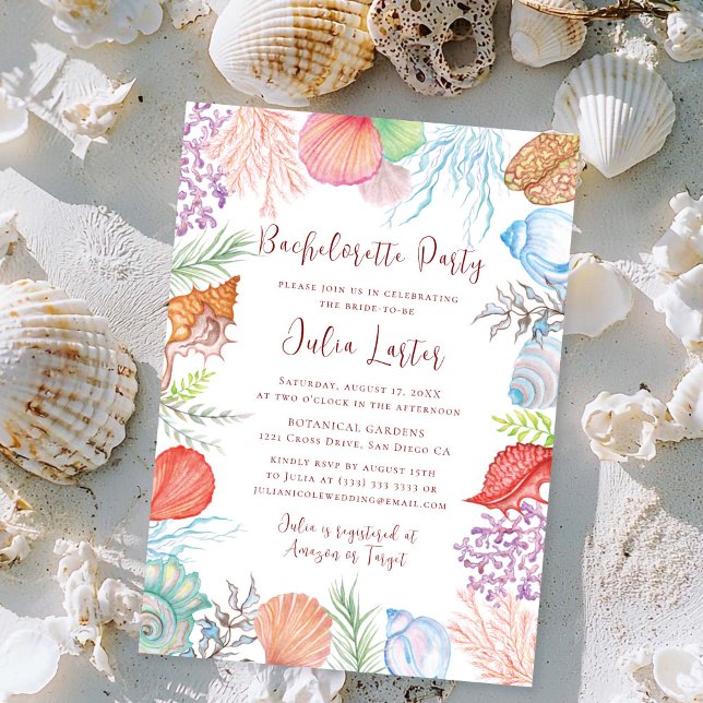 Invitation Simple Beach Seashell Wreath Bachelortie (Créateur téléchargé)