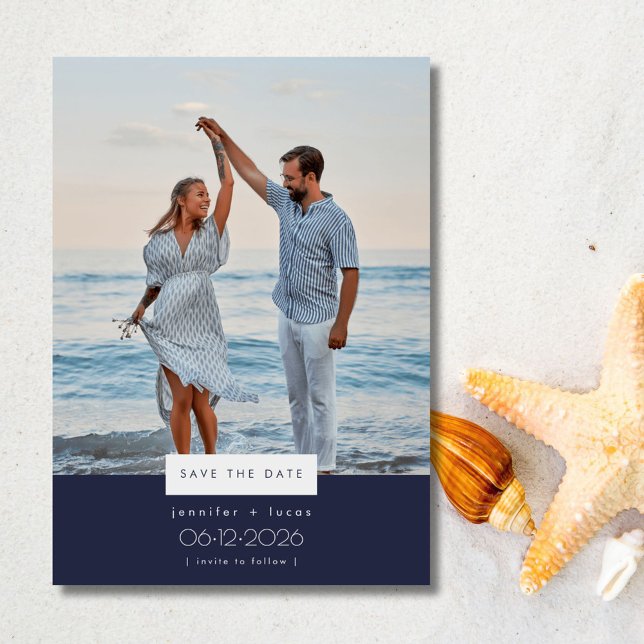 Invitation Simple Beach Wedding Photo Enregistrer la date (Simple Beach Wedding Photo Save the Date Invitation)