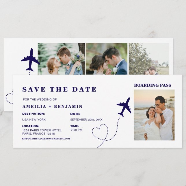 Invitation Simple billet d'embarquement pour mariage de desti (Devant / Derrière)