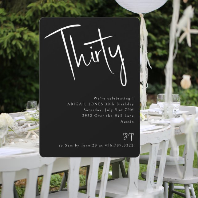 Invitation Simple Black 30th Birthday Party (Créateur téléchargé)