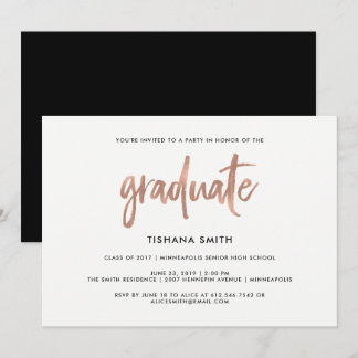 Invitation Simple Black and Faux Rose Gold Graduation Party