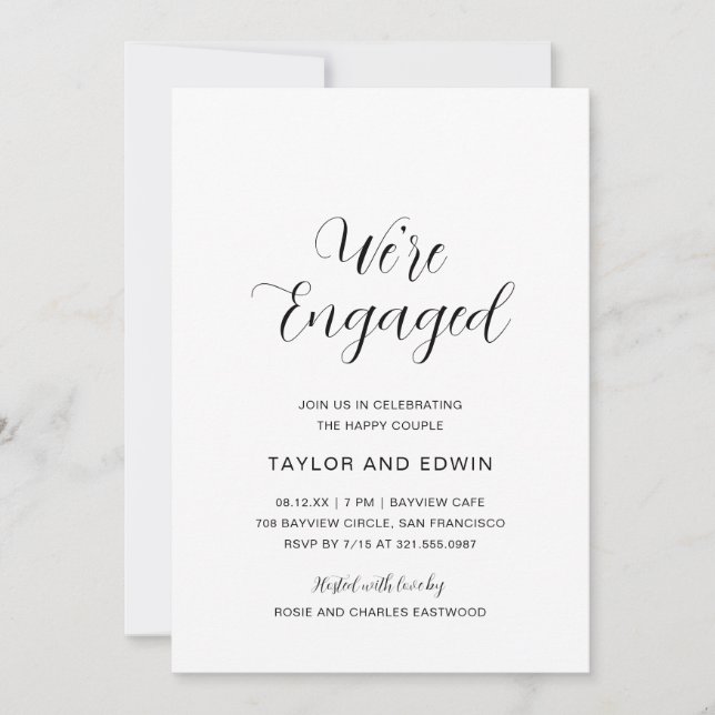 Invitation Simple Black and White Modern Engagement Party (Devant)