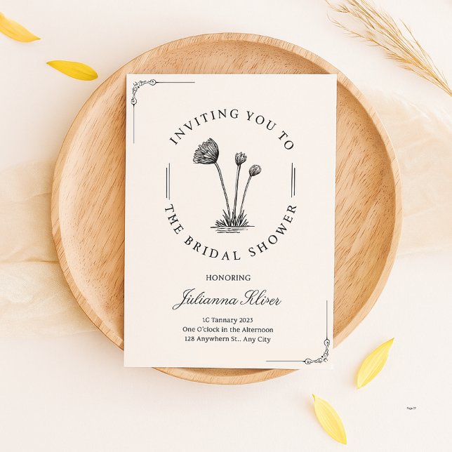 Invitation Simple Black, blanc Fleur dessinée à main douche n (Créateur téléchargé)