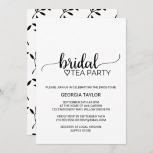 Invitation Simple Black Calligraphy Bride Tea Party