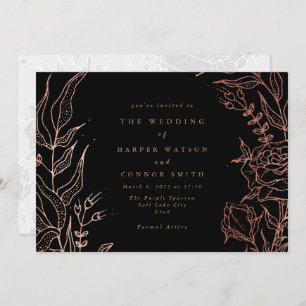 Invitation Simple Black Gold Copper Élégant Mariage floral