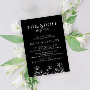 Invitation Simple Black Modern Floral Mariage Répétition