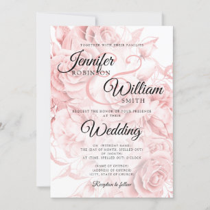 Invitation Simple Black & Rose Gold Elegant Mariage floral