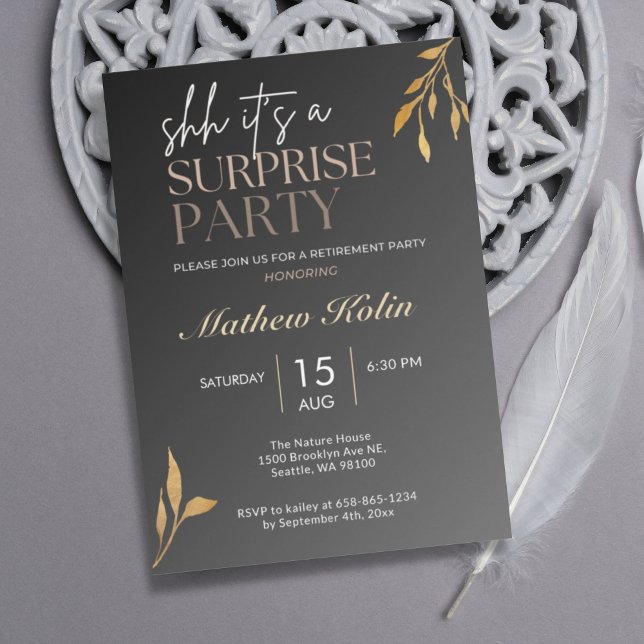 Invitation Simple Black Surprise Retraite Party en ligne (Créateur téléchargé)