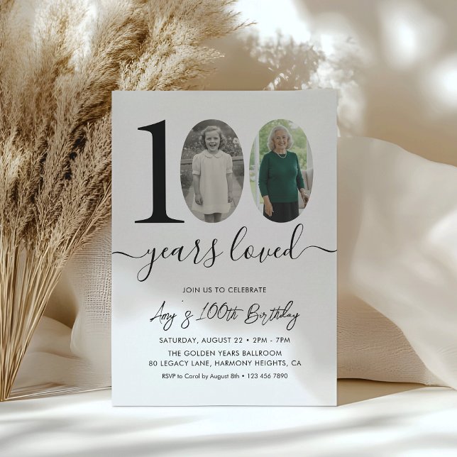Invitation Simple Black & White 100th Birthday Party Photo (Créateur téléchargé)