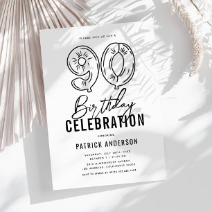 Invitation Simple Black & White 90e fête d'anniversaire