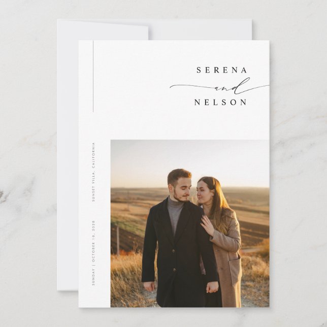 Invitation Simple Black & White Boho Photo Wedding (Devant)