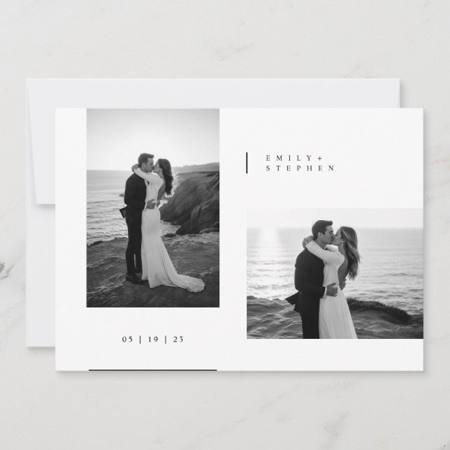 Invitation Simple Black & White Elegant Minimal Wedding Photo (Devant)