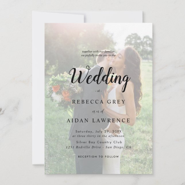 Invitation Simple Black & White Overlay Photo Wedding (Devant)